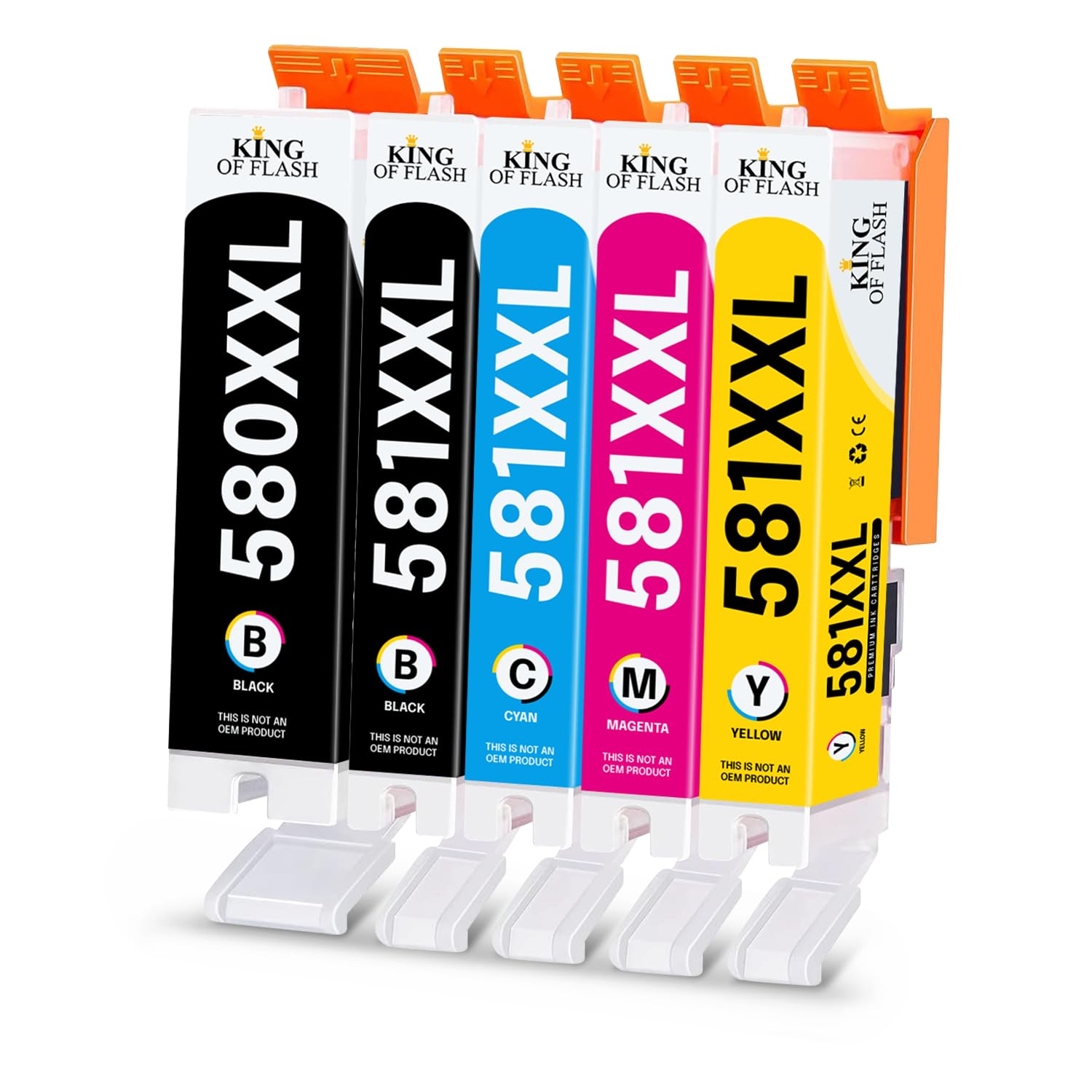 King of Flash 580XXL 581XXL Ink Cartridges for Canon PGI-580 CLI-581 PGI-580XL CLI-581XL Ink for Canon Pixma TR8550 TR7550 TS705 TS6150 TS6151 TS6250 TS6251 TS6350 TS8350 TS8351 TS9550 TS8352 (5 Pack)