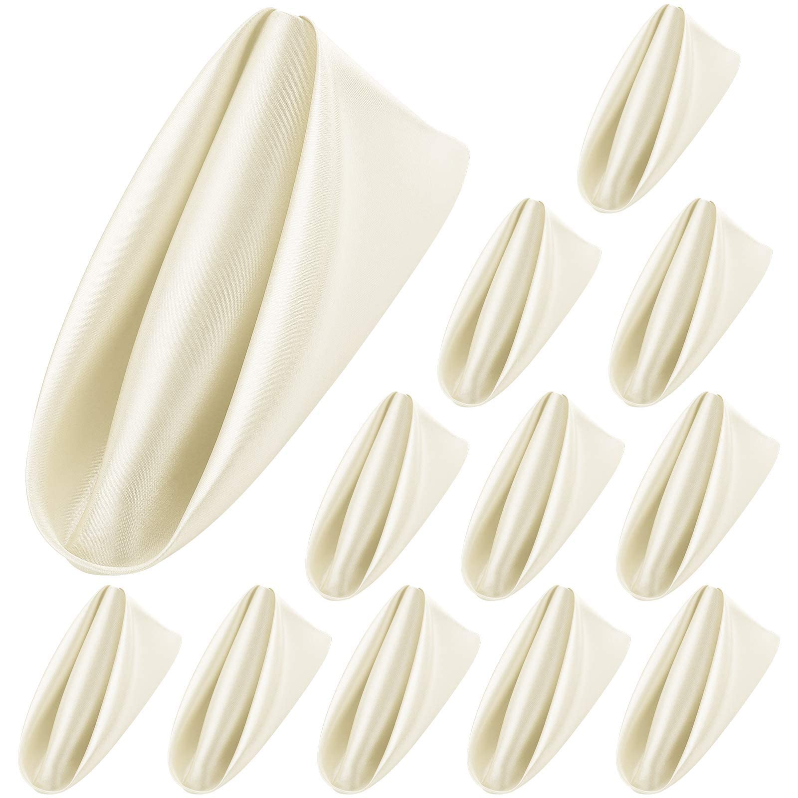 Photo 1 of ANECO 12 Pieces Satin Napkins Soft Dinner Napkins Square Table Napkins 17 x 17 Inches for Restaurant Weddings Party Dinner Decoration (Ivory)