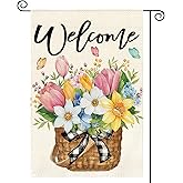 AVOIN colorlife Spring Garden Flag 12x18 Inch Double Sided Outside, Floral Welcome Yard Outdoor Flag