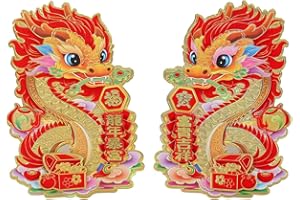 BLUESURGE Chinese New Year Blessing Door Sticker Decorative 2024 New Year Zodiac Dragon Character Ornament Wall Window Clings for Home House Restaurant Store Party Decoration (Red