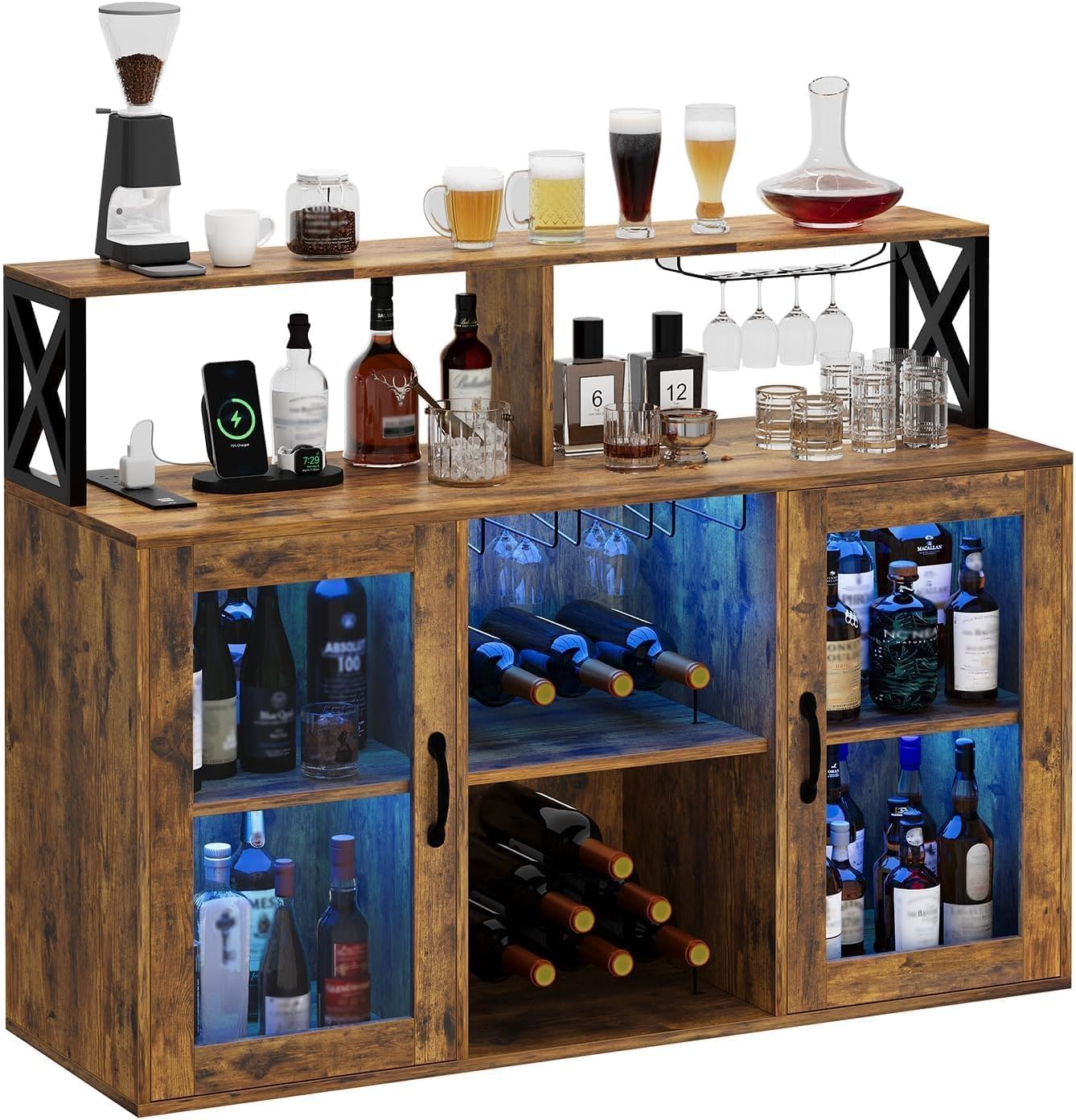 Photo 1 of ** FACTORY SEALED** dainslef Wine Bar Cabinet with Wine Rack Glass Holder Kitchen Coffee Cabinet, Sideboard Freestanding Liquor Storage with LED Lights for Kitchen Living Room, Office,Dining Room