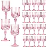 XKXKKE 24 Pcs Pink Plastic Wine Glasses, Plastic Water Goblets for Parties, Stemmed Drinking Glasses for Wedding Reception, Grand Event Party Bar Supplies Reusable Drinking Cups