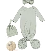 4pc Newborn Knotted Gown Set Hat Headband Hello World Sign, Coming Home Outfit Baby First