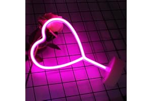 KAQ-Neon Heart Lights Neon Signs, Battery Operated & USB Powered LED Neon Light for Bedroom, Party, Valentines Decoration Lamp, Table & Wall Decoration Light Valentine's Day Gift (Pink-Standing)