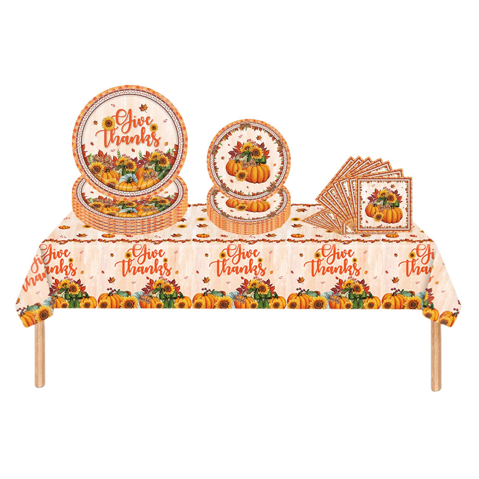 53Pcs Thanksgiving Tableware for Table Decorations - Happy Thanksgiving Theme Dinnerware Set With Table Cloth, 7inch and 9inch Plates, Napkins - Party Supplies