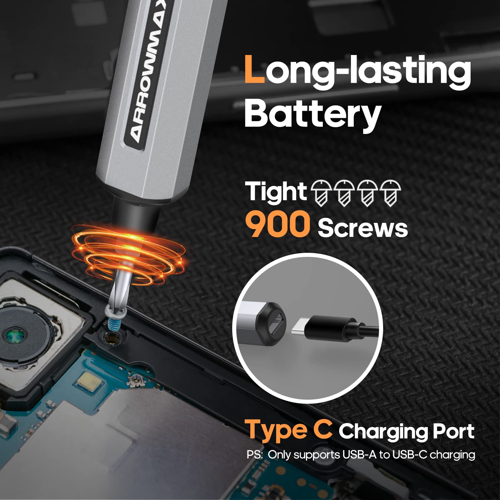 ARROWMAX Electric Screwdriver, 102-in-1 Precision Set with 96 Magnetic Bits, 4 Torque Modes, Red Dot, Winning Design, Rechargeable Cordless Screwdriver for Phone, Laptop - Grey