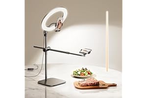 ATKTTOP Overhead Phone Mount,Overhead Camera Mount Stand[Anti-Shaking] with 10.5" Ring Light,Desk Stand for iPhone with Ring Light for Video Recording,Zoom Meeting,YouTube,TikTok