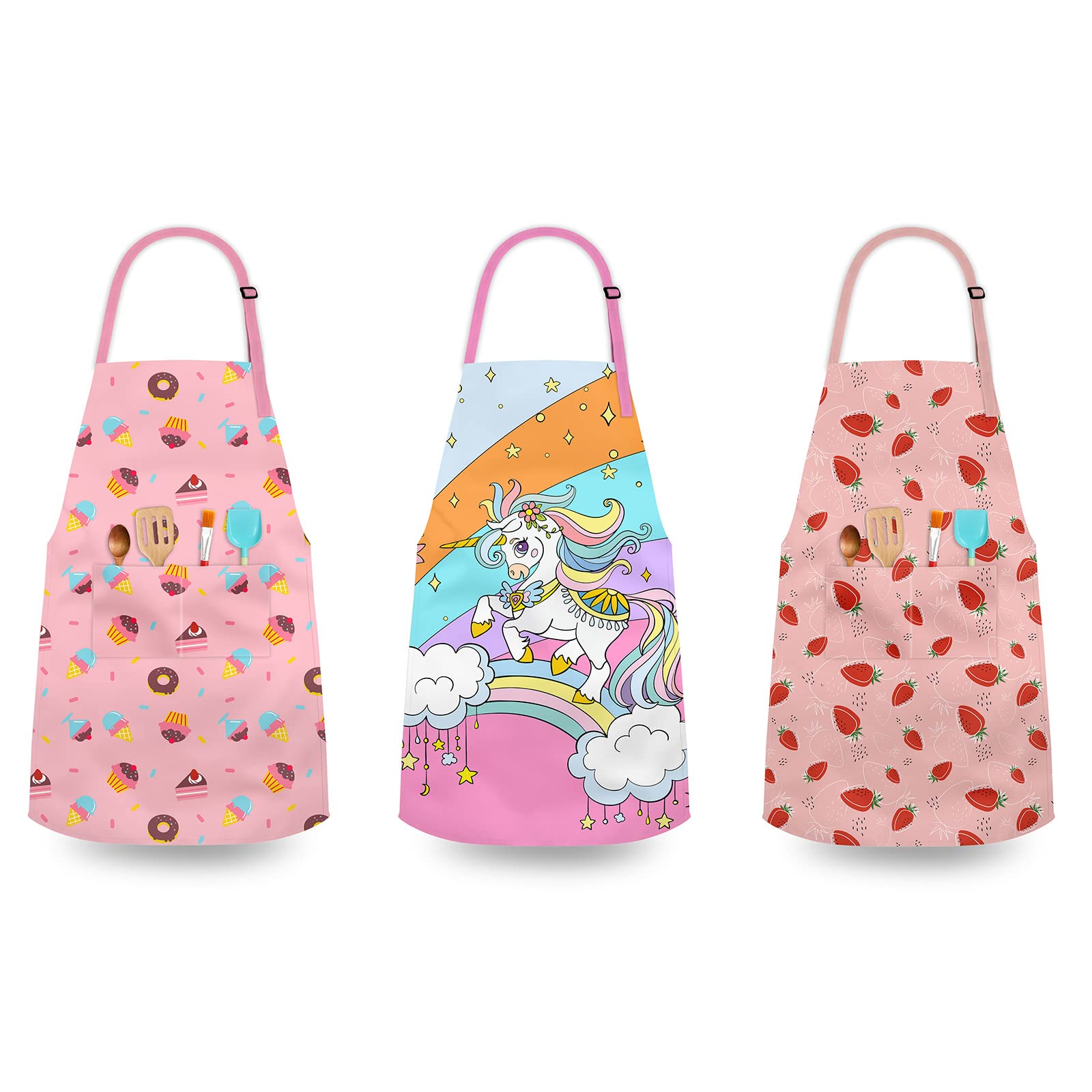 Kids Aprons for Girls Toddler Aprons with Pockets for Kids Cooking Baking Painting Crafting Art Gardening Adjustable