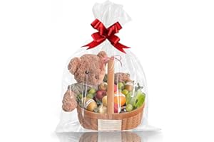 WIKDAY Clear Gift Bags 10 PCS 16x24 Inches Large Cellophane Wrap for Gift Baskets Wrapping Plastic with Ties for Gift Giving, Packaging Products