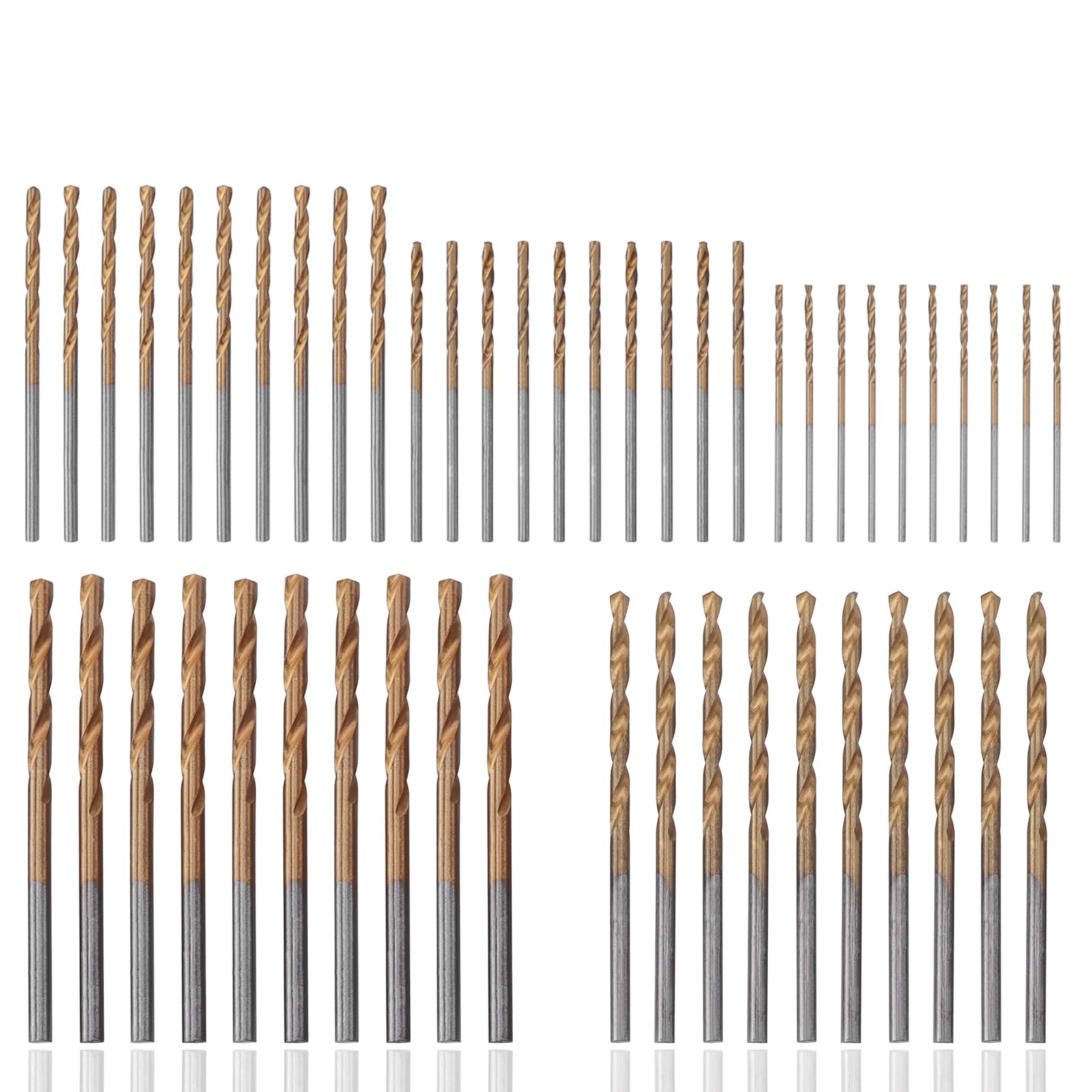 HaoTrade 50Pcs Titanium Coated Steel Twist Drill Bits, Mini Twist Drill Bit Set, Metal Drill Bit Kit, Round Shank High Speed Twists Drill bit Sets for Drilling Wood Plastic Copper Aluminum Alloy
