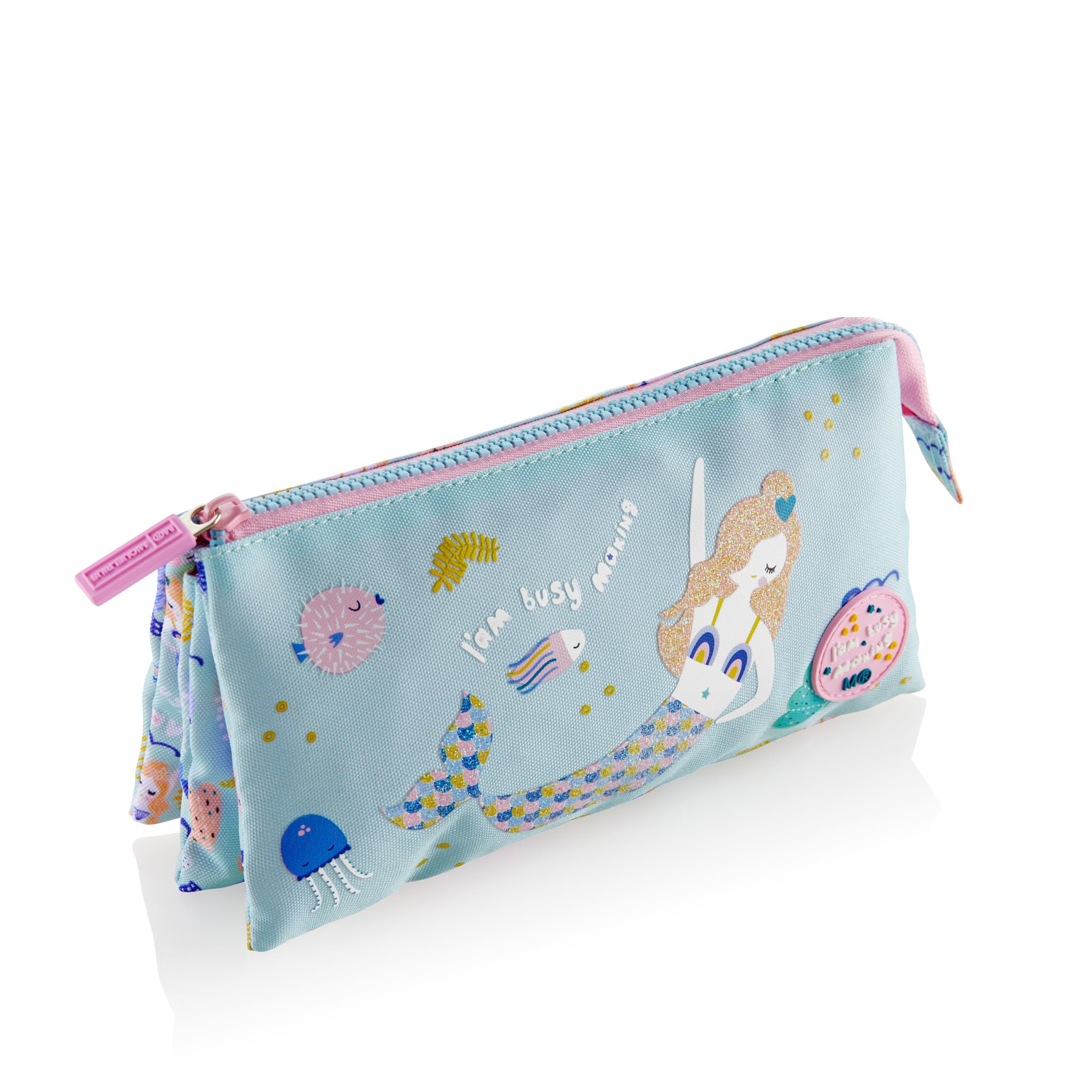 Miquelrius, Pencil Case Triple Compartment, School Pencil Case, Zippers Durable Plastic, Metal Handles, Pencil Case 220 x 115 x 20 mm, Little Mermaid, Sky Blue, 220 x 115 x 20 mm, Triple Recycled