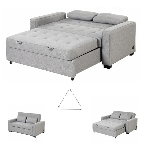 Gynsseh Convertible Sleeper Sofa Bed, 3 in 1 Sofa Bed Couch with Dual ...