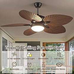 Wiviniya Tropical Ceiling Fans with Lights, 52 Inch