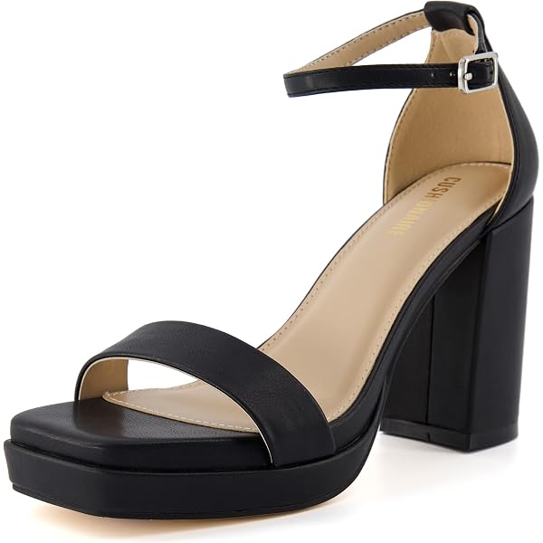 CUSHIONAIRE Women's Kimmie One Band Sandal - Mid Block Heel, Memory Foam Insole, Wide Widths Available, Adjustable Ankle Strap