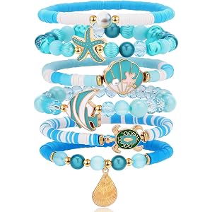 cow print Beach Bracelets for Women, Stackable Starfish Seashell Bracelets, Ocean Beach Accessories, Summer Hawaiian Vacation