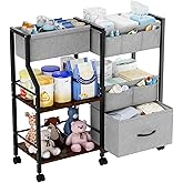 Novvia Baby Diaper Caddy Organizer and Storage, 3 Tier Rolling Cart with Dividers and Drawers, Mobile Utility Cart with Wheels for Nursery, Bedroom, Baby Newborn Essentials Storage Cart, Black