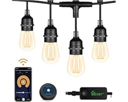 XMCOSY+ Patio Lights – Outdoor String Lights 49 Ft Warm White Smart String Lights 2.4GHz Wi-Fi App & Work with Alexa Extendab