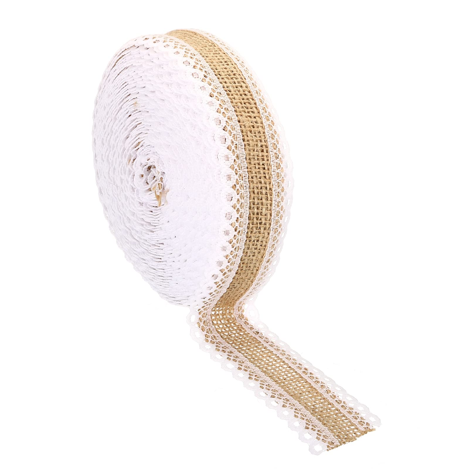 PATIKIL 1" Wide 11 Yards Burlap Fabric Ribbon, Natural Wrapping Wired Jute Lace Crafts Roll Floral Sided for Home Wreath Wedding Christmas Decoration