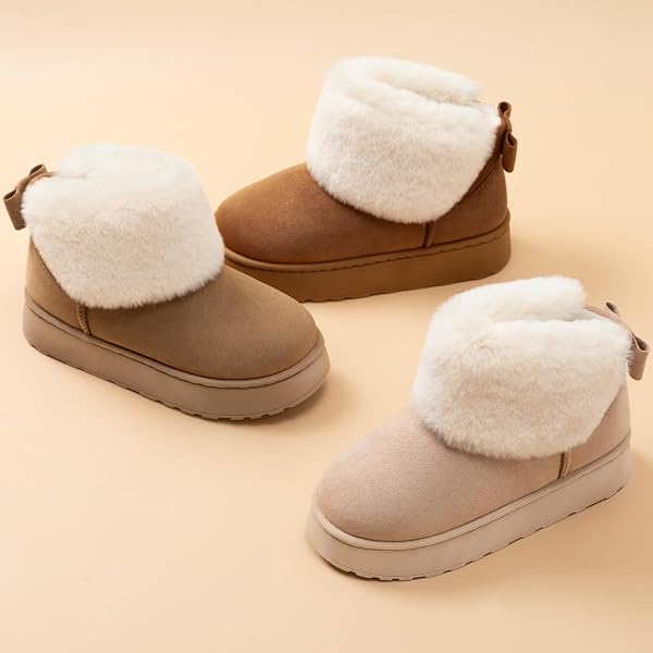 ROCKDOVE WOMEN’S COZEVA MICROSUEDE PLATFORM SLIPPERS FAUX FUR BOOTIE WARM MEMORY FOAM INDOOR OUTDOOR NON SLIP THICK SOLE, SIZE 8 US WOMEN, SAND