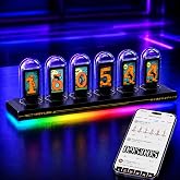 MOSHOU Nixie Tube Clock, Wi-Fi Sync RGB Digital Desk Clock, 6 IPS Display | App Control, Custom Photo &amp; Weather Modes, Digital Alarm, RGB, Personalized Desk Decor for Gaming,Office &amp; Holiday Tech Gifts