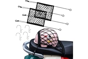 JEYEOU 2PCS Motorcycle Bungee Cargo Net 10.3"X15.4" High Elastic Double Layer Thicken Helmet Net Luggage Rack with Adjustable Hooks for Bike Motorcycle Accessories