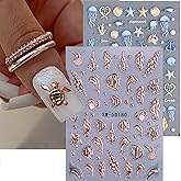 Summer Nail Art Stickers Decals Ocean Theme Nail Decals 2PCS Self-Adhesive Fish Seashell Seahorse Jellyfish Starfish Nail Design Stickers Blue Gold Nail Supplies for Women Nail Art Decorations