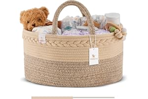 BABYLICIOUS Baby Diaper Caddy Organizer | Changing Table Organizer for Wipes and Diapers | Cotton Rope Diaper Organizer for Changing Table - Large | Newborn Essentials Must Haves for Parents - Sandy Beige