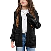 Haloumoning Kids Girls Open Front Cardigan Sweaters Long Sleeve Cable Knit Fashion Clothes with Pockets 5-14 Years