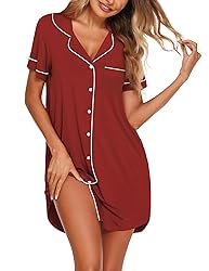 Ekouaer Button Sleepshirt for Women V Neck Notch