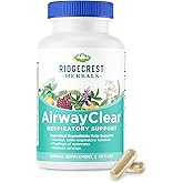 Ridgecrest Herbals AirwayClear, Lung Health and Breathing Support Supplements with Schisandra Fruit, Cassia Bark and Ginger Root, Sinus, Mucus Support, Gluten Free (60 Vegan Caps, 30 Serv)