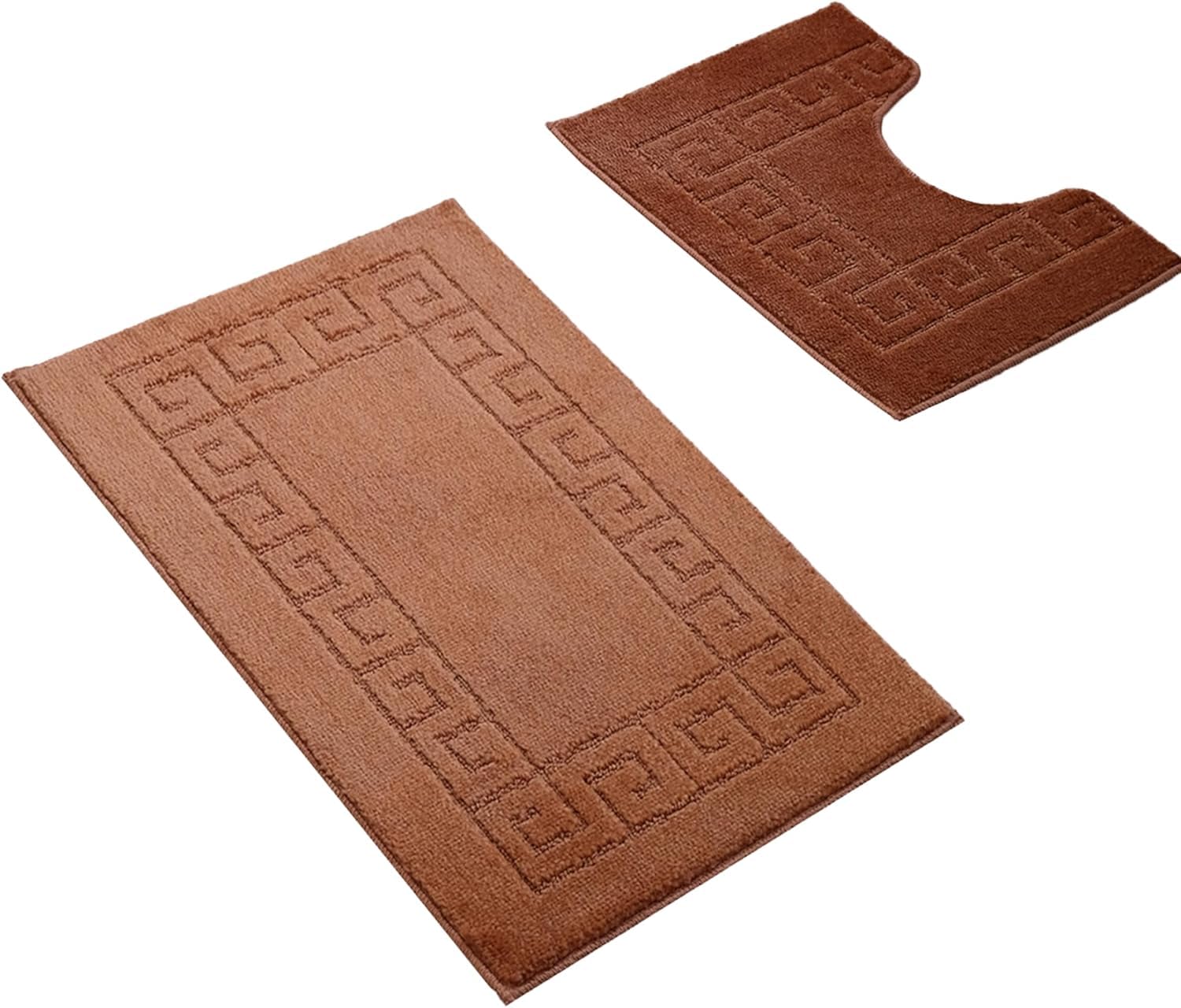 Paradise Products Greek Style Bath Mat Set 2-Piece Non-Slip Bathroom Mats, Shower Mat & Pedestal Mat Soft Washable Quick-Dry Bath Mats for Bathroom Floor Anti-Mould Bath Rug Set (Trecotta)