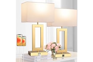 BRIGHTWE 22’’ Set of 2 Touch Control Table Lamps w. 2 USB Ports, 3-Way Dimmable Bedroom Bedside Nightstand, Modern Gold&White Touch Lamps for Living Room End Table, LED Bulbs Included