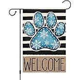 Louise Maelys Winter Welcome Garden Flag Dog Paw Print 12x18 Inch Small Burlap Double Sided Holiday Yard Outdoor Outside House Decor