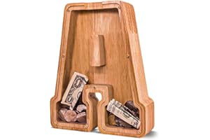 JOOMLAFLY Wooden Letter Piggy Bank for Kids Larger Letter Piggy Bank for Boys and Girls Personalized Piggy Bank Initial Coin Bank Wood Kids Money Bank for Birthday and Festival