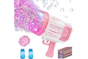 DESERTHOME Bubble Gun, Bazooka Bubble Machine Gun, Bubble Blaster Gun with Bubble Solution, 69 Holes Bubble Bazooka Gun Outdoor Summer Toy Party Favors for Kids Pink Christmas Bubble Maker Blowers