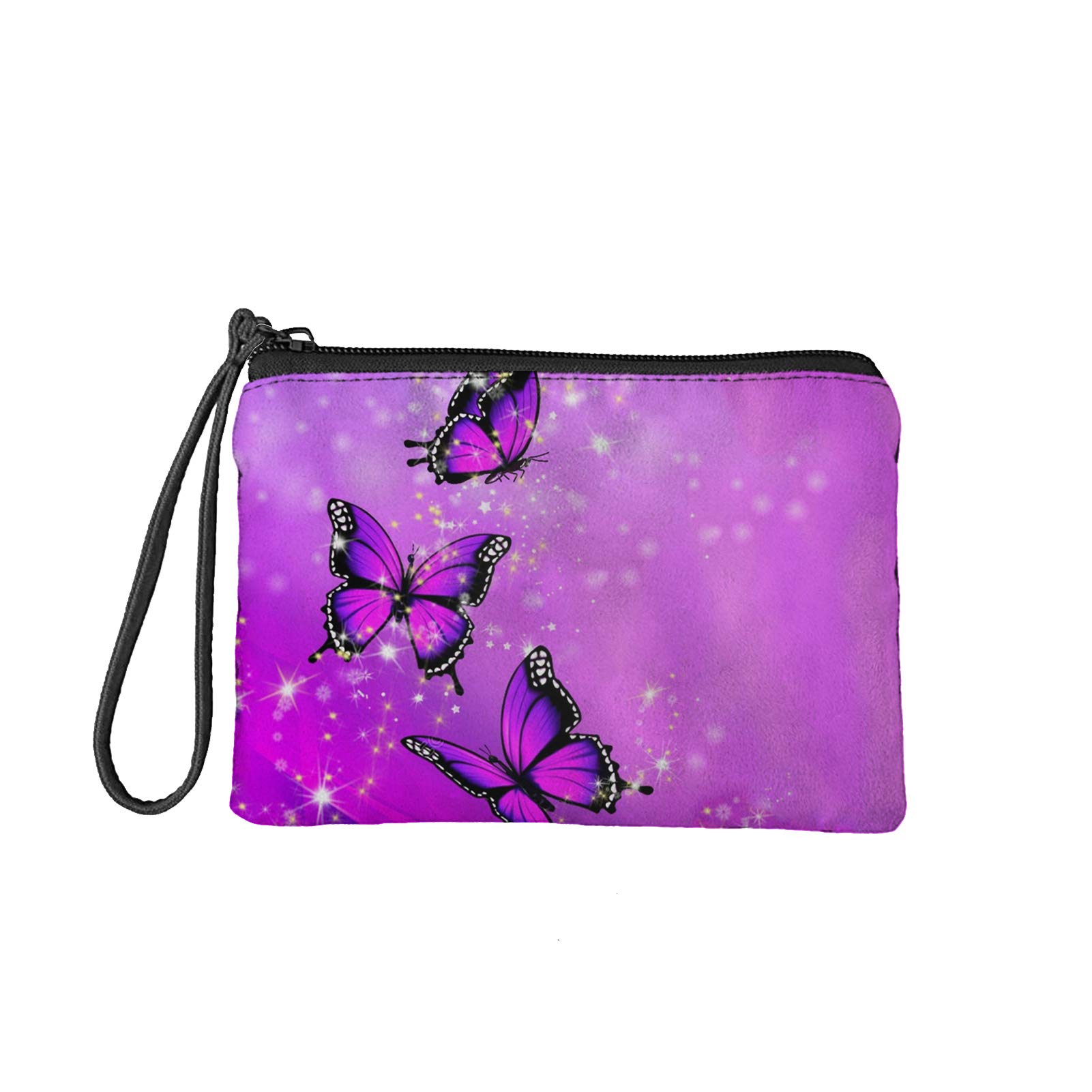 Pizding Purple Butterfly Funny Coin Purse for Lady Novelty Cosmetic Make Up Storage Bag Shopping Business Travel Money Clips Large Capacity