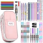 Nicpro 45PCS Aesthetic School Supplies with Pink Pen Case, Pastel Mechanical Pencils 0.5, 0.7, 0.9, 2mm with 462 PCS Lead Refills(4B 2B HB 2H 4H COLORS) Erasers For Student Writing Drawing