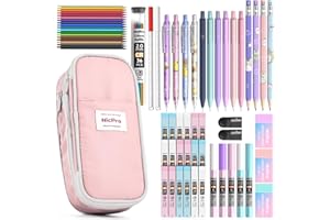 Nicpro 45PCS Aesthetic School Supplies with Pencil Case, Mechanical Pencil Set 0.5, 0.7, 0.9, 2mm with 462 PCS Lead Refills, Back to School Supplies For Writing Drawing, Ideal Stationary Set for Girls