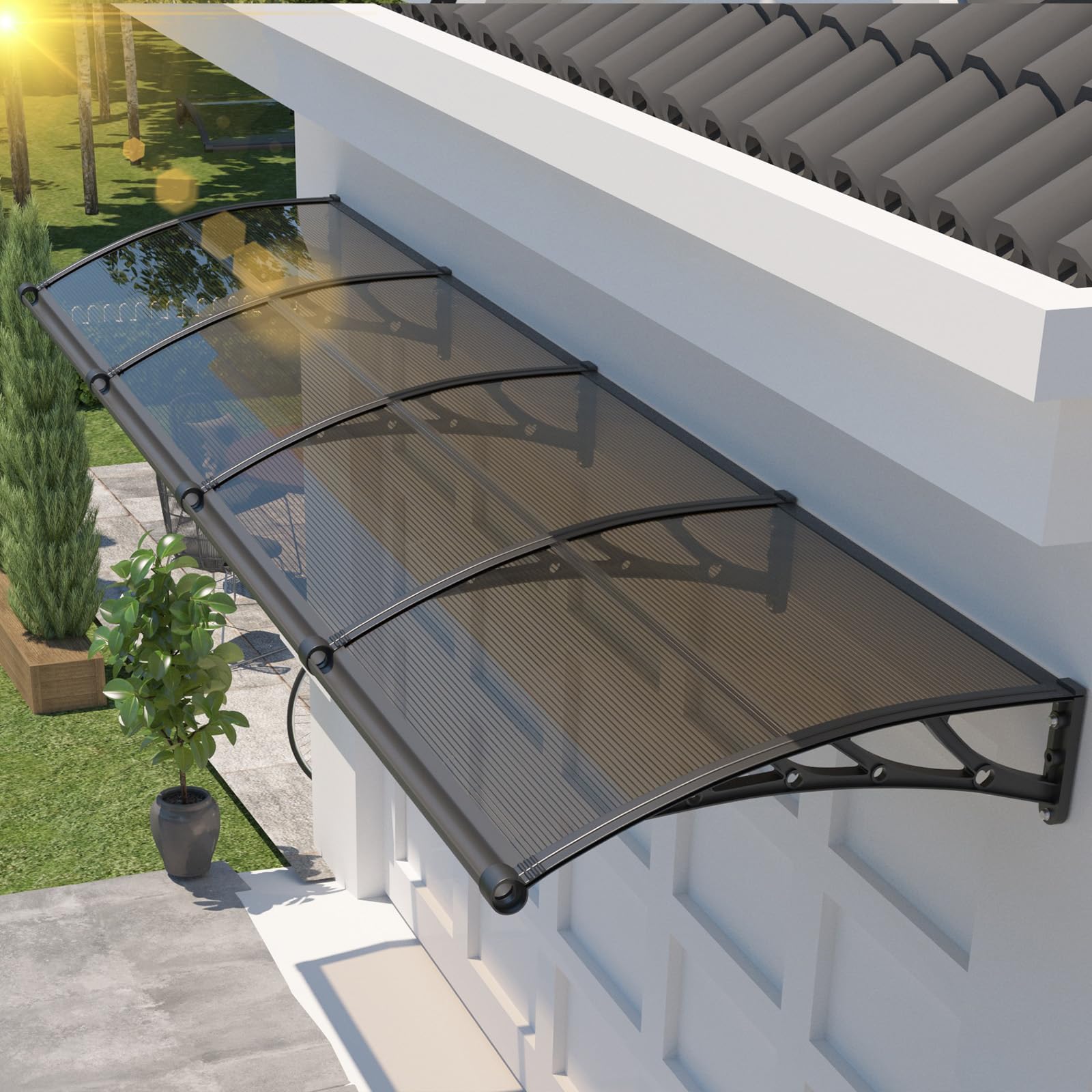 Photo 1 of JYJNHOME 48×160 Inch Awning for Door Entrance,Polycarbonate Window Canopy Exterior with Drainage,UV/Rain/Snow/Sun Protection,Spliced Overdoor Shelter Awnings for Outside,Patio,Porch,Deck,House Outdoor