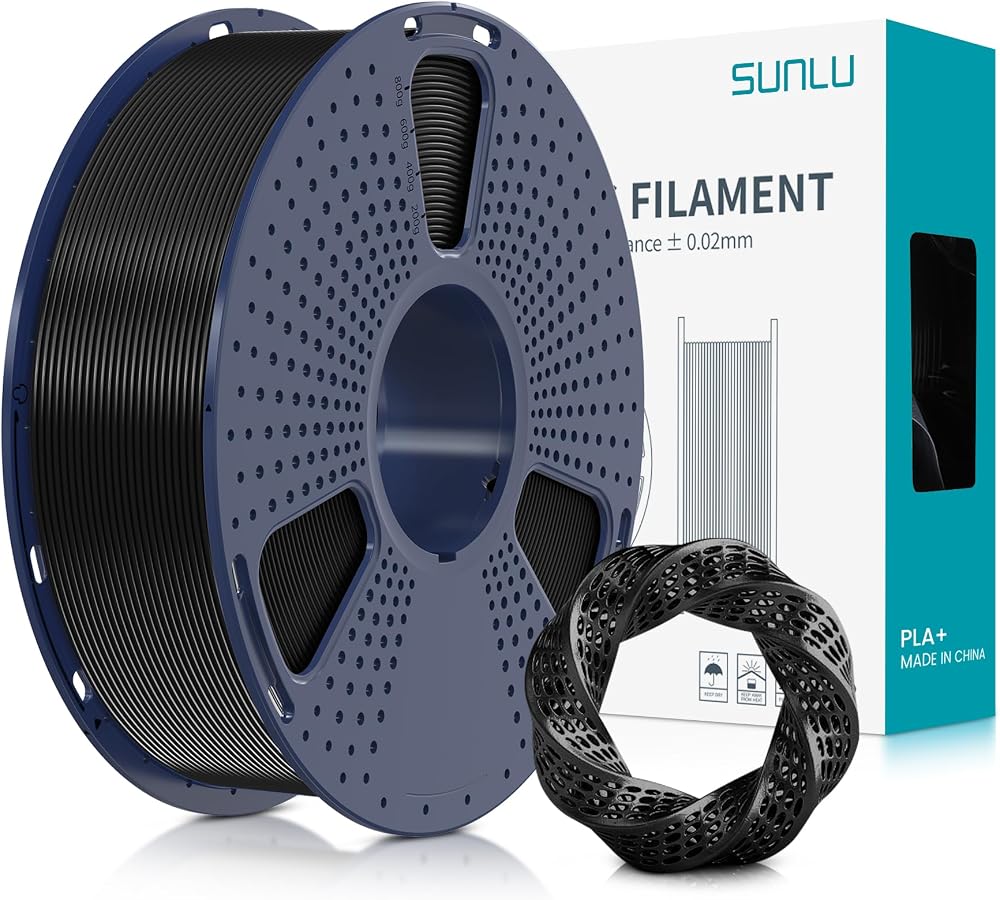 SUNLU PLA Plus Filament 1.75mm Black Toughness 1KG Spool Dimensional Accuracy