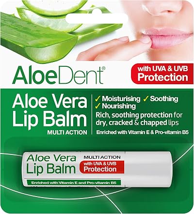Aloe Dent Aloe Vera Lip Balm Natural Vegetarian Cruelty Free UVA UVB Protection