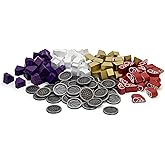 Stonemaier Games: Wyrmspan Upgrade Pack | Metal Coins and Wooden Resources | 45 Double-Sided Metal Dragon Coins and 104 Woode