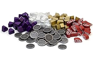 Stonemaier Games: Wyrmspan Upgrade Pack | Metal Coins and Wooden Resources | 45 Double-Sided Metal Dragon Coins and 104 Wooden Resources (Meat, Gold, gem, and Milk) - Add to Wyrmspan