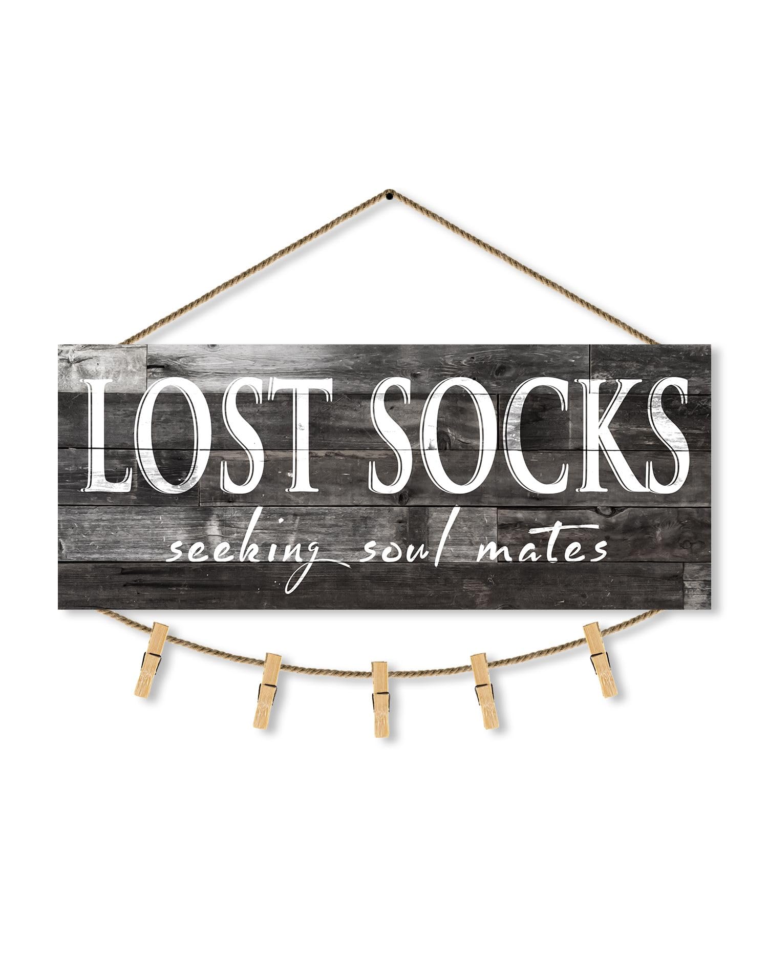 Photo 1 of 1 KINGO Laundry Lost Socks Rustic Sign Wall Decor for Washroom, Farmhouse Black Lost Socks Seeking Soul Mates Canvas Print Art, Rustic Plaque Bathroom Decoration 6" x 15"