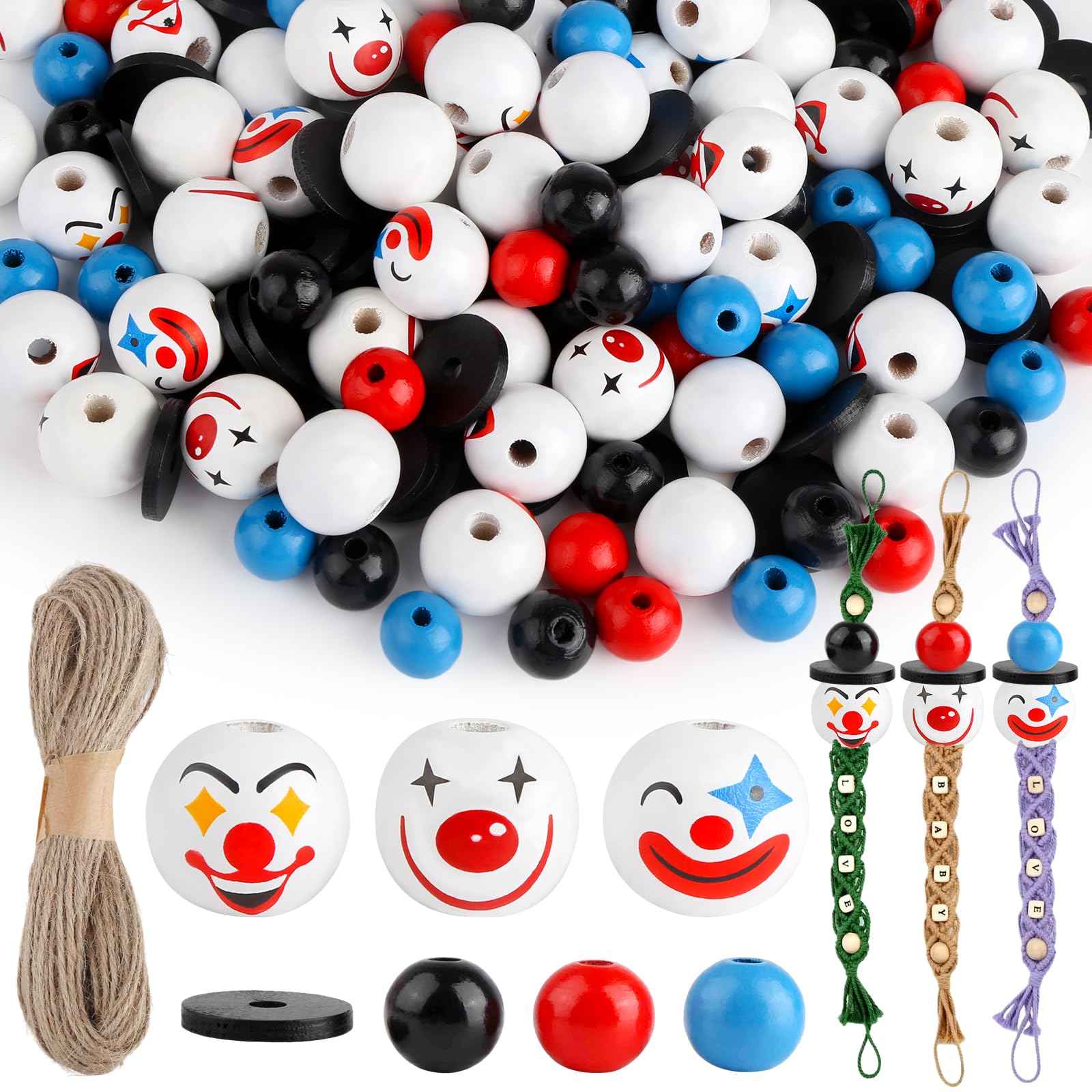 lahnao Pack of 60 Wooden Beads with Face, 3 Styles Wooden Balls with Face 20 mm, Natural Wooden Heads for Worry Worms, 60 Pieces Wooden Beads Colourful for DIY Craft Decoration and Jewellery Making