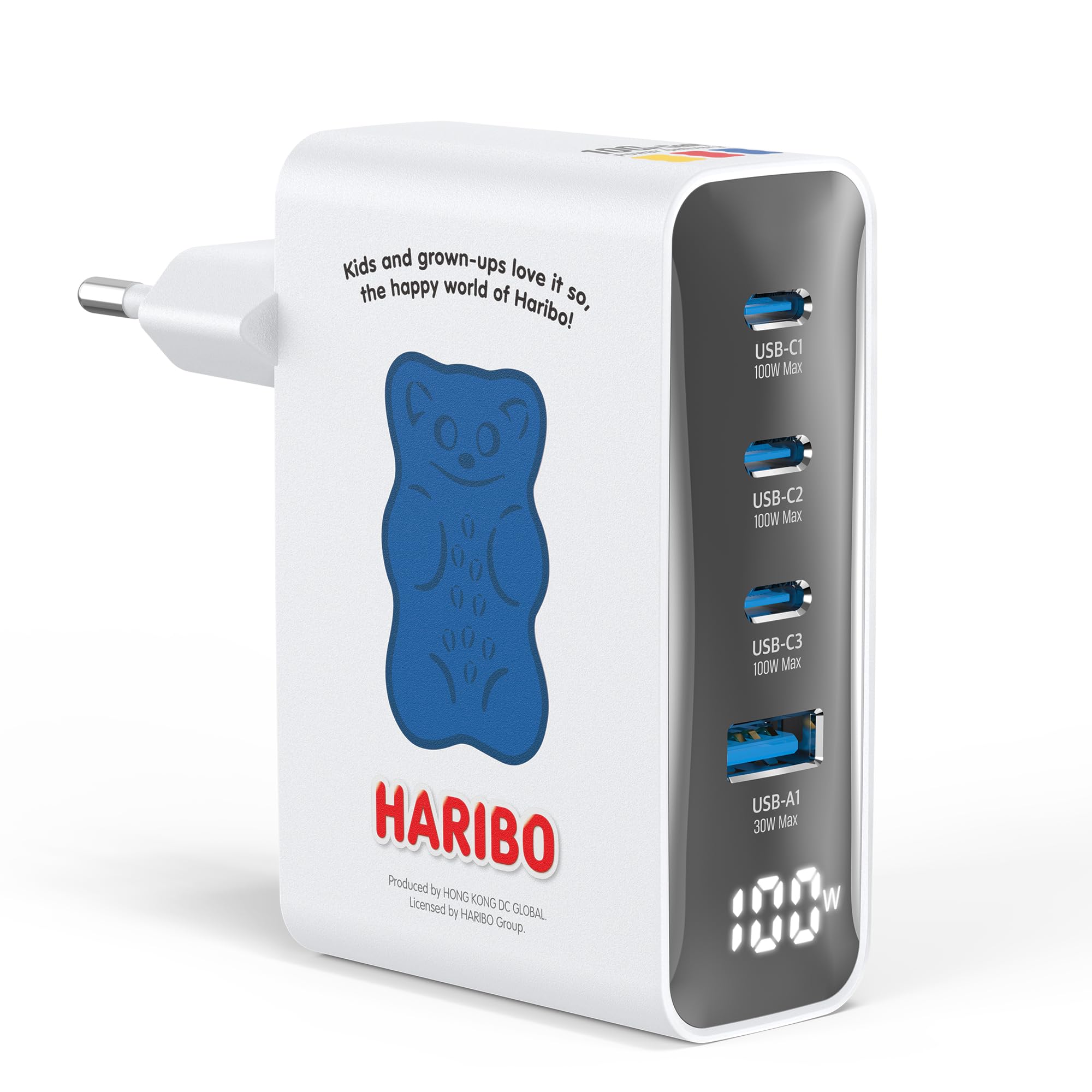 Haribo 100W USB C Ladegerät, 4-Port Schnellladegerät USB-C Netzteil mit LED Display, GaN Charger PD/PPS für MacBook Pro/Air, iPhone 17/16, Galaxy S25/S24, Laptop, iPad, Switch, Kompakt Geschenk, Blau
