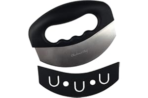 Checkered Chef Mezzaluna Knife - Rocker Knife, Mincing Knife, and Mezzaluna Chopper w/Single Blade and Cover/Sheath - Vegetable Cutter & Salad Chopper