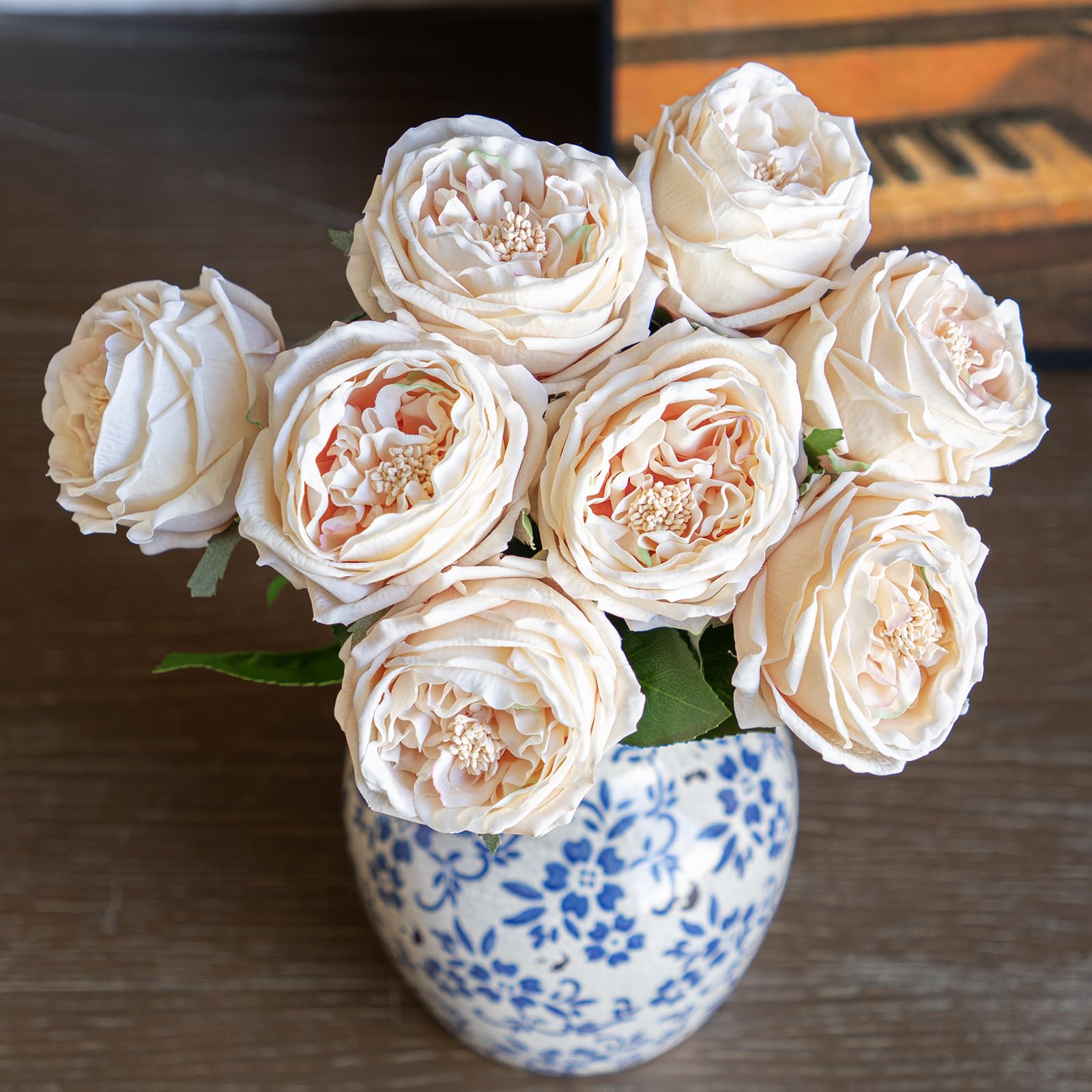 Photo 1 of DUYONE Fake Flowers for Decoration Home Decor Real Touch Artificial Flowers Austin Rose Peony Latex Fake Flower Living Room Decoration Vivid Pink Roses Peonies (Champagne 4pcs)