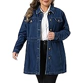 Agnes Orinda Plus Size Denim Jacket for Women Buttons Long Sleeve Jean Jackets