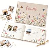 Nabrona Embroidered Fabric Wedding Guest Book, 8.3 x 6 Inch 60 Guest Book with for Wedding Reception, Bridal Shower, Baby Shower, Graduation and Celebration